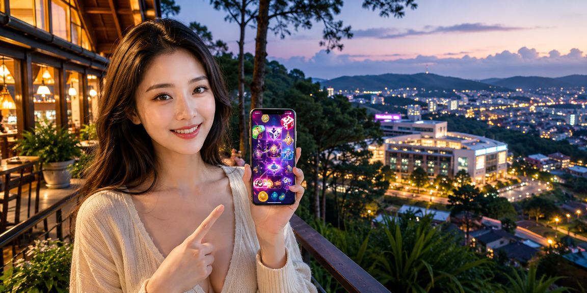 Người dùng cài ứng dụng casino trên điện thoại giữa không gian Đà Lạt