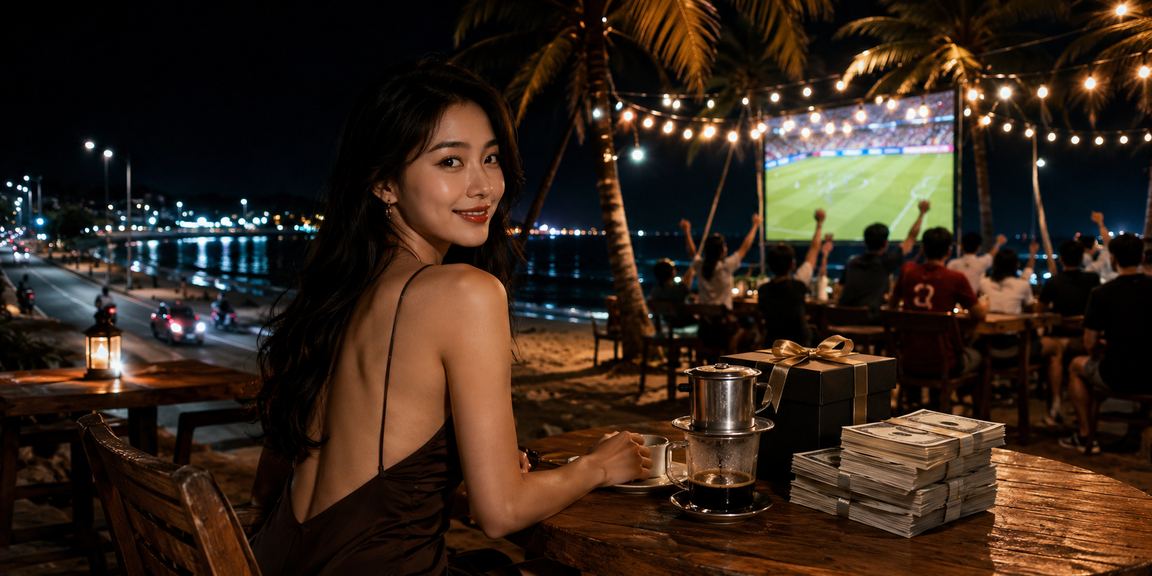 Người chơi tại Phan Thiết uống cà phê trong khi xem kết quả Keno trên điện thoại